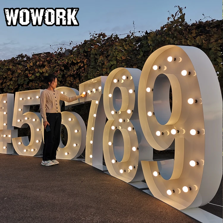 2024 WOWORK wedding supplies led stand up huge 4ft 6ft mr mrs metal neon marquee letters number for party wedding decoration