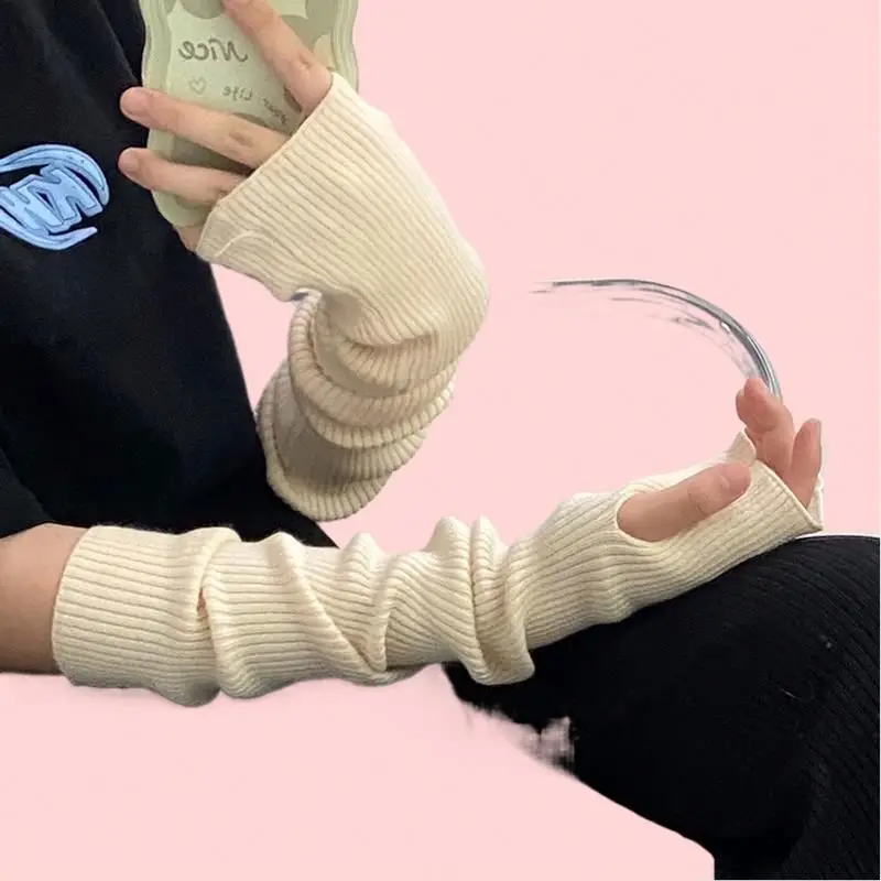 Casual Fashion Long Fingerless Gloves Women Unisex Punk Gothic Arm Warmer Knitted Soft Autumn Winter Arm Sleeve Girls