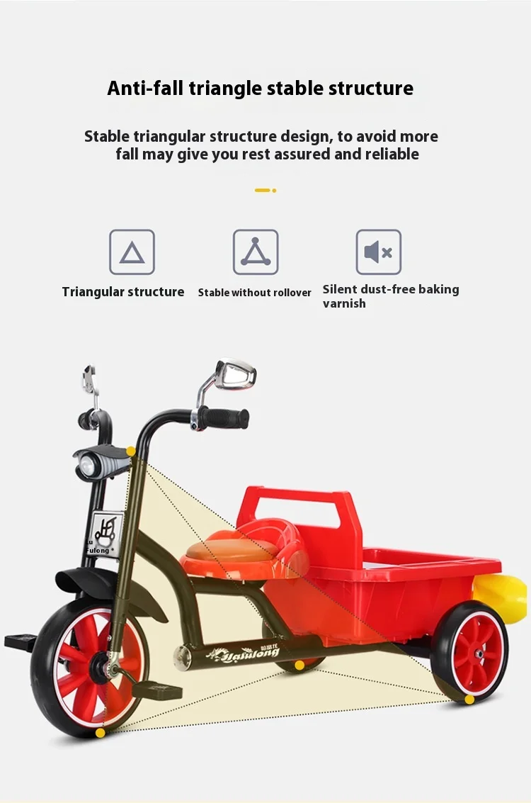 Kids Plastic Tricycle with Bucket 3-5-6 Balcony Car Toy for Male and Female Children Aged 2-4 Years
