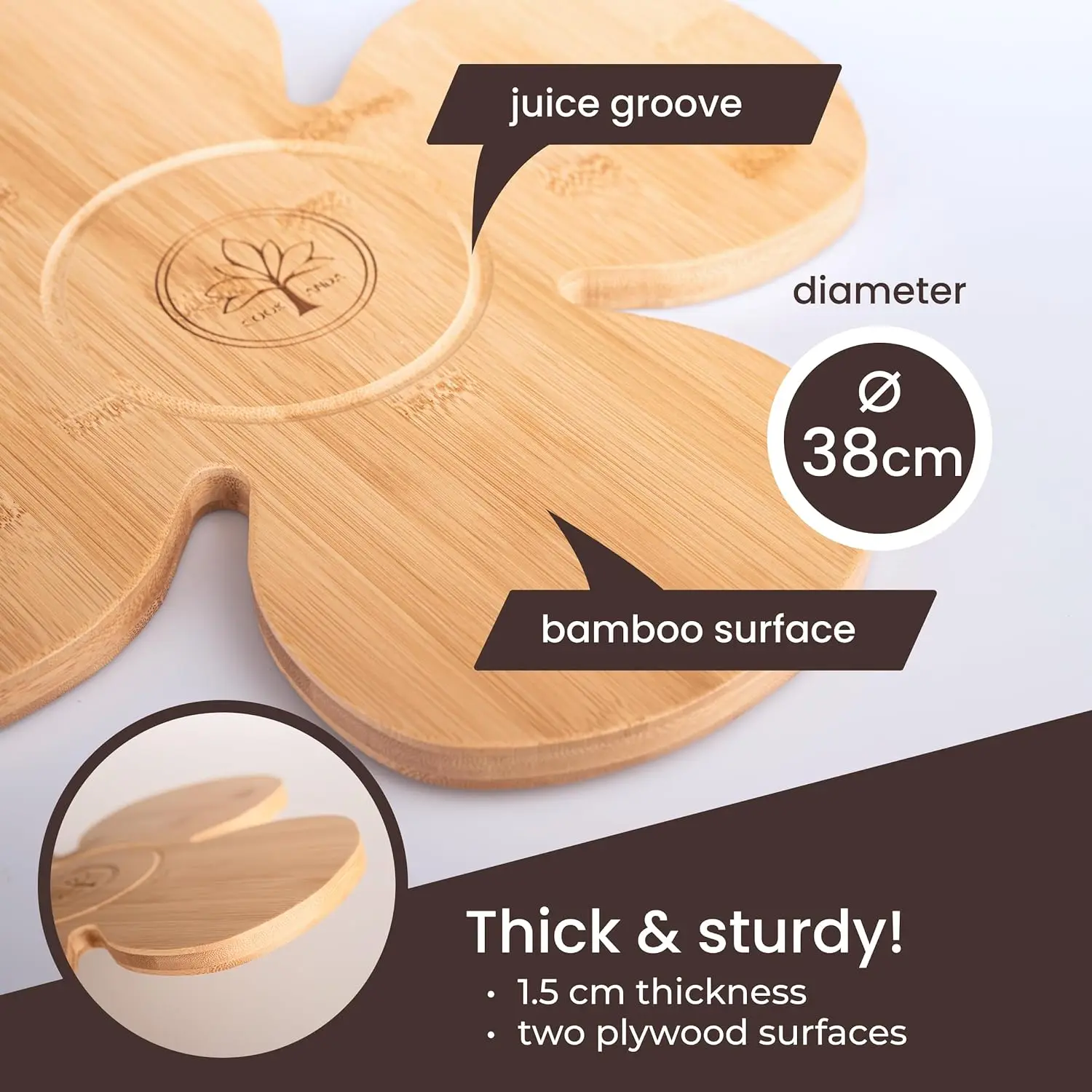 Wholesale custom creative flower shapes bamboo plate tray double sided cooked steak board