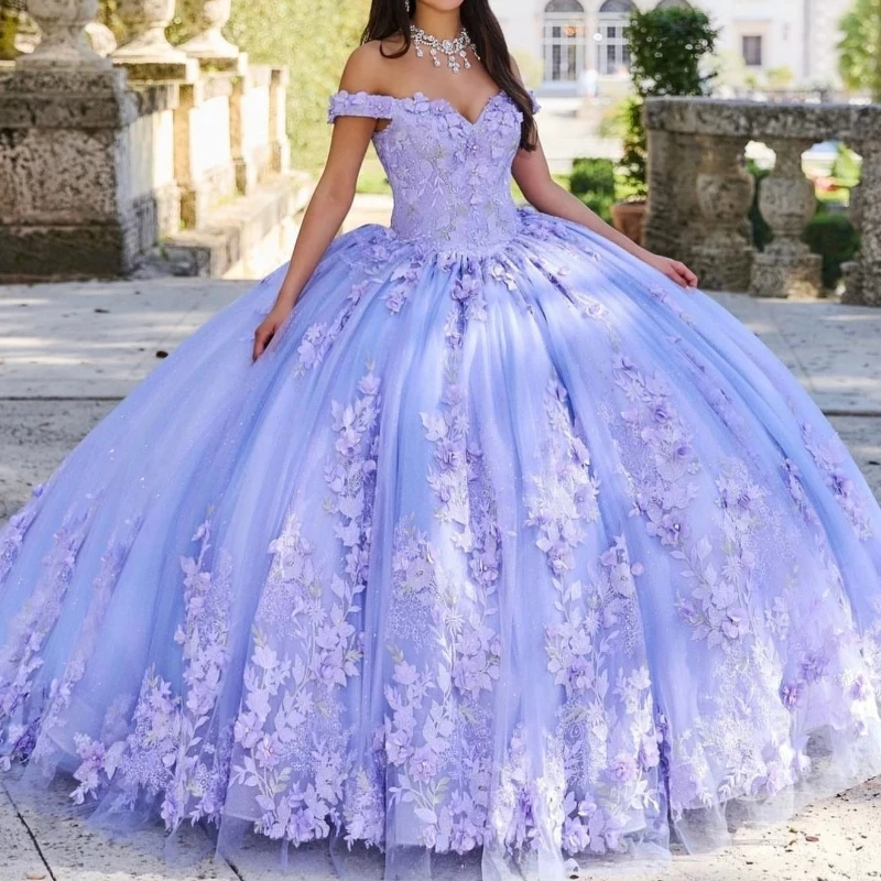 Милое свадебное платье MQ119 с открытыми плечами Quinceanera объемное кружевное блестками аппликация из тюля вышивка бисером выпускной 15