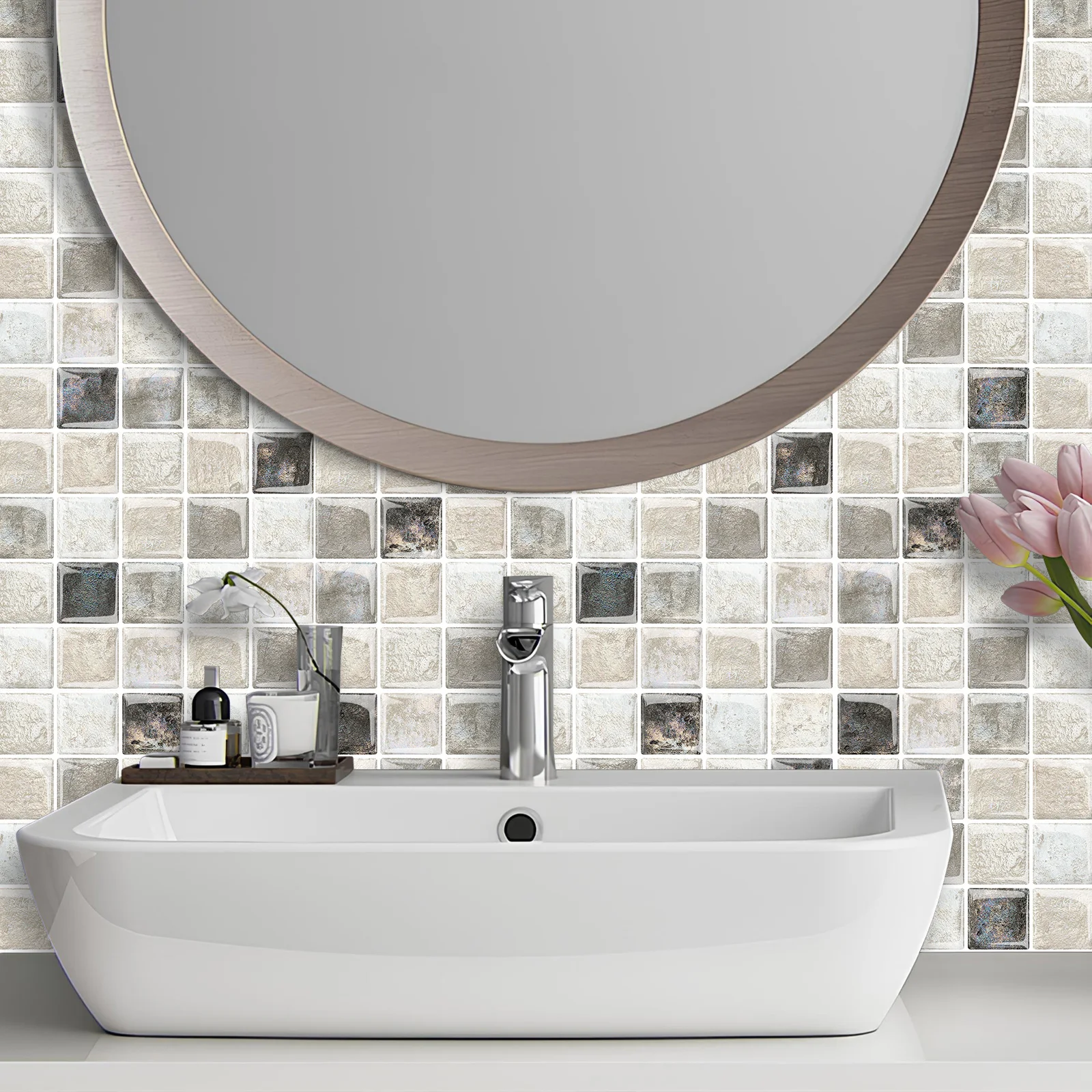 Eco-friendly 3D Mosaic tile peel and stick tiles sticker bathroom self adhesive wall tile waterproof wall sticker wallpaper