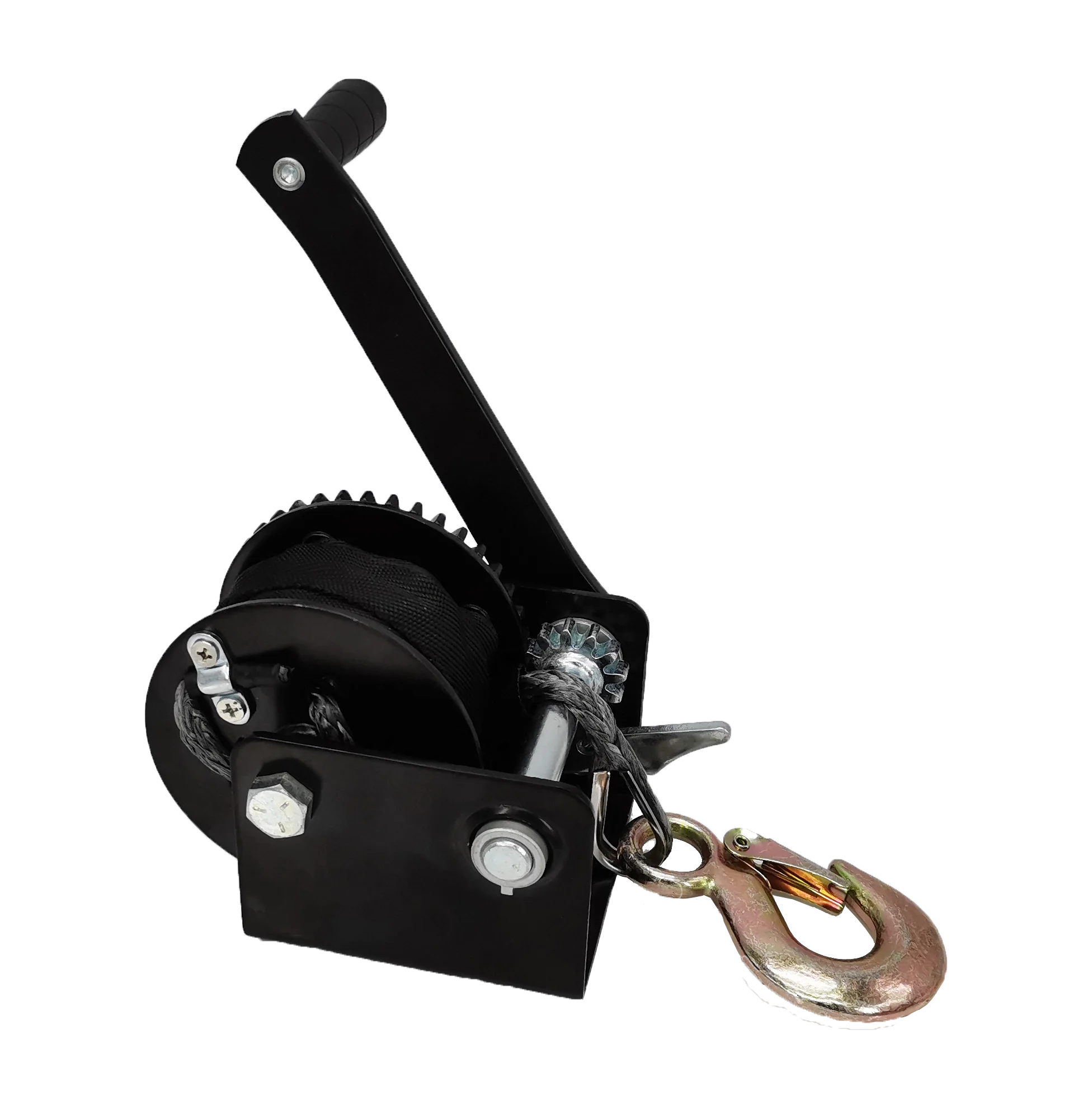 High Quality Black Mini Manual Portable Hand Winch 600LB Hand Crank Small Winch  with Synthetic Rope Gear Ratio 3.2:1