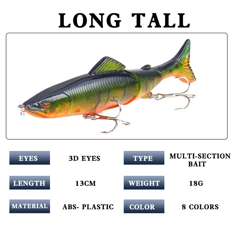 130mm 18.5g 3 Sections  jointed  Fishing Lures Artificial Hard Bait Fishing Bass Trolling Pike Carp Fishing Tools Lure
