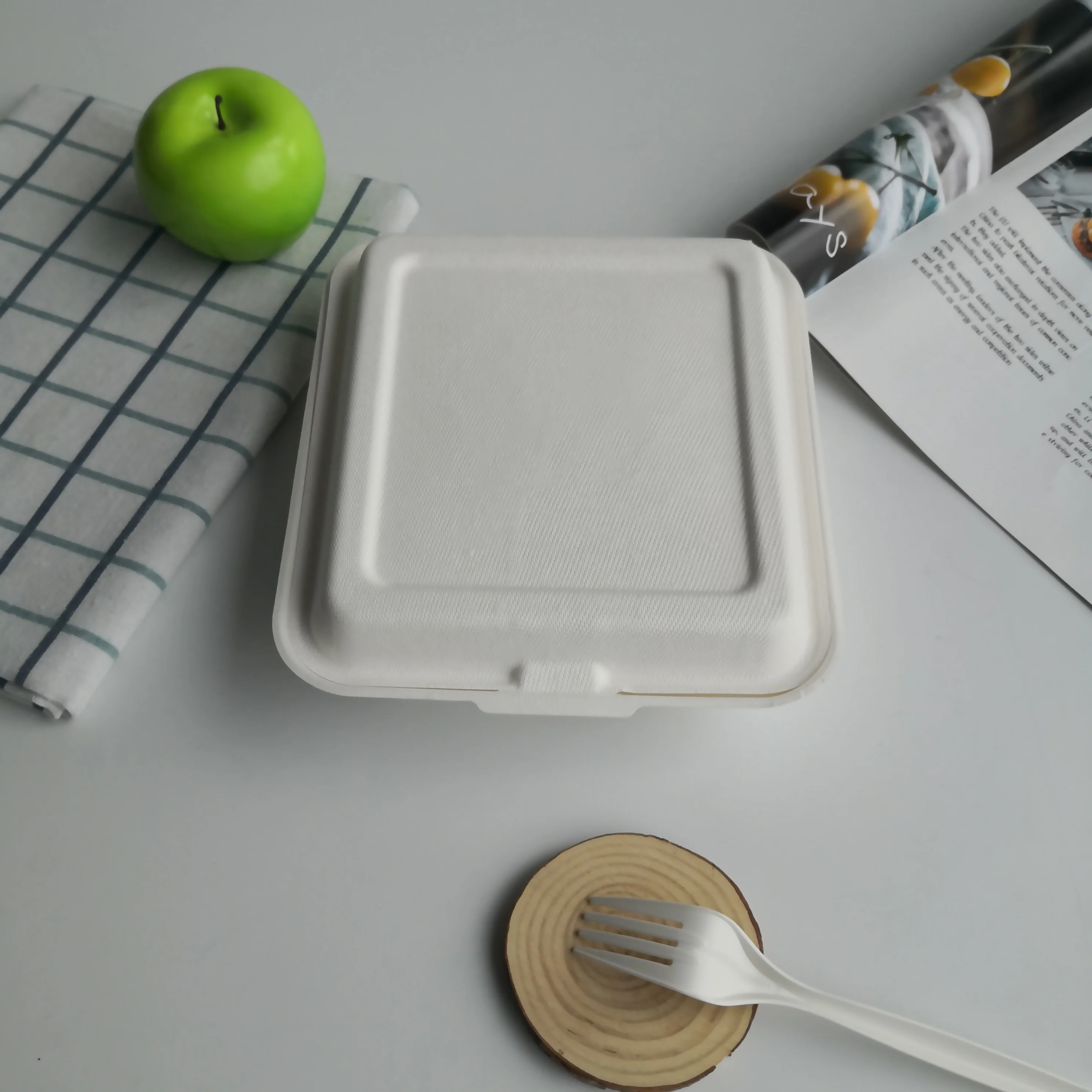 8Inch Sugarcane 2 Compartment Disposable Lunch Box With Compartment And Bagasse Single Compartment Food Container With Lid