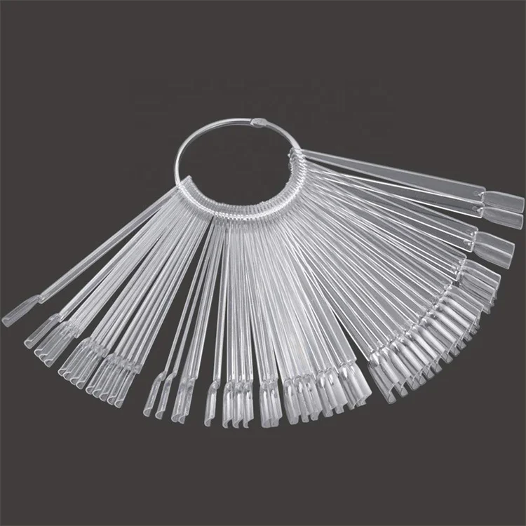 Jinyi 50 Tips Transparent With Metal Screw Split Ring Holder Polish Board Practice Sticks Tool Fan-shaped Nail Art Display Tips