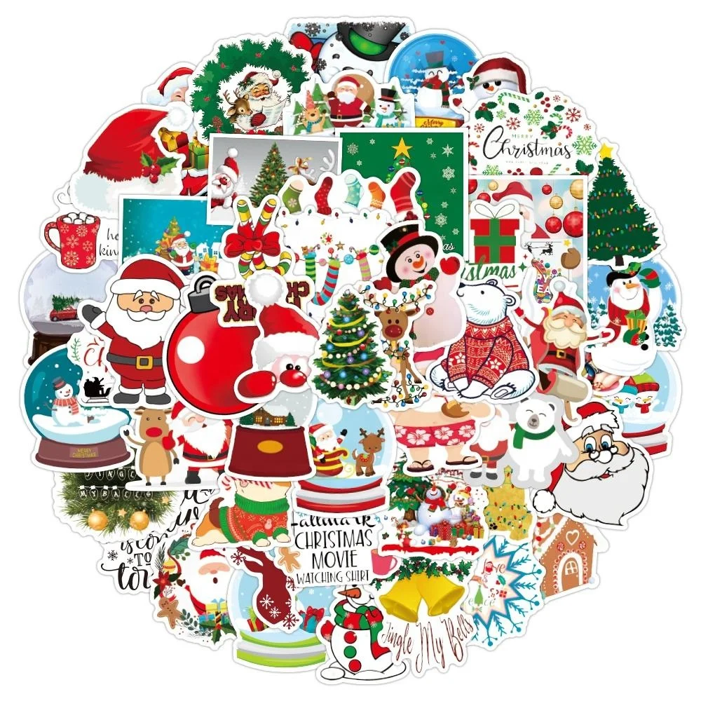 Custom 51pcs Hot Sale Santa Clause Elf Christmas stickers Wall Phone Waterproof Snowman Window Decor Stickers for gifts