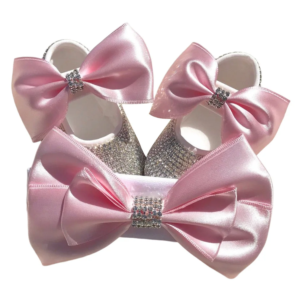 White Pearls Bling Rhinestone  Dollbling Handmade Baby Crib Shoes Christening Outfit Wedding Sparkle Organza Baptism 0-18m Shoes