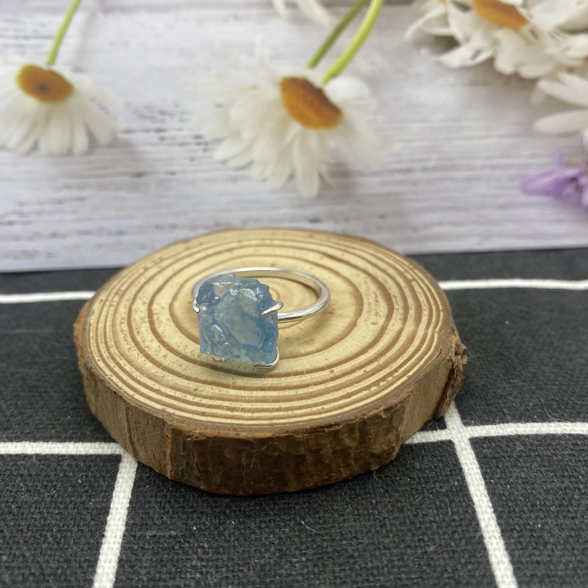 New Solid 925 Sterling Silver Waterproof Tarnish Free Raw Crystal Ring Gemstone Moonstone Statement Jewelry for Women