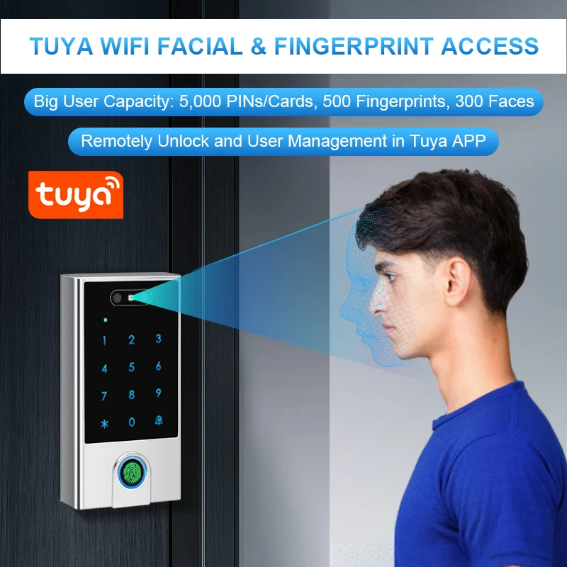 Secukey VF5 Smart Tuya Wifi biometric attendance access control em+mifare card facial recognition door access control system