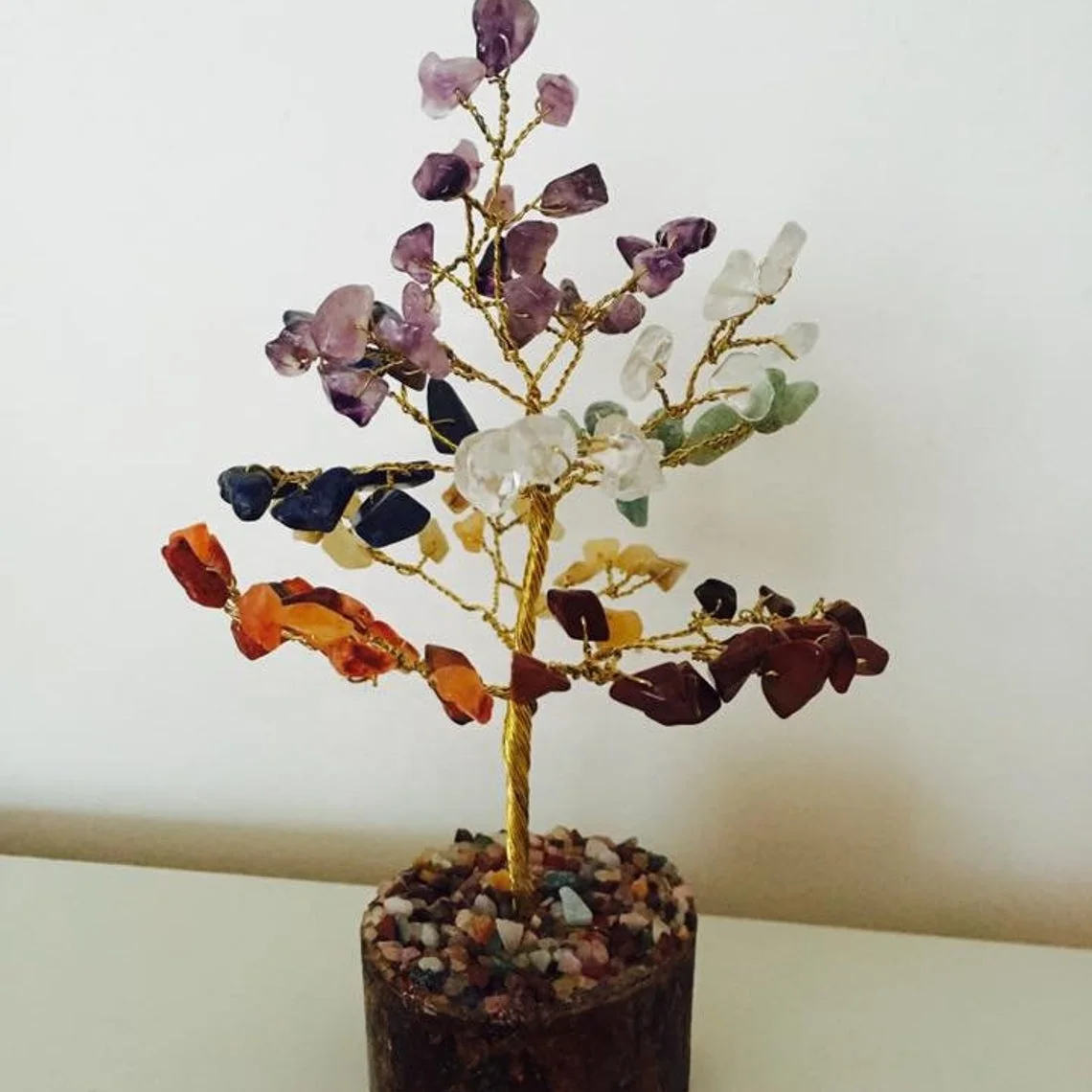 Factory Price Natural 7 Chakra Stone Chips Tree | 100 Chips For Healing And Home Decoration From India