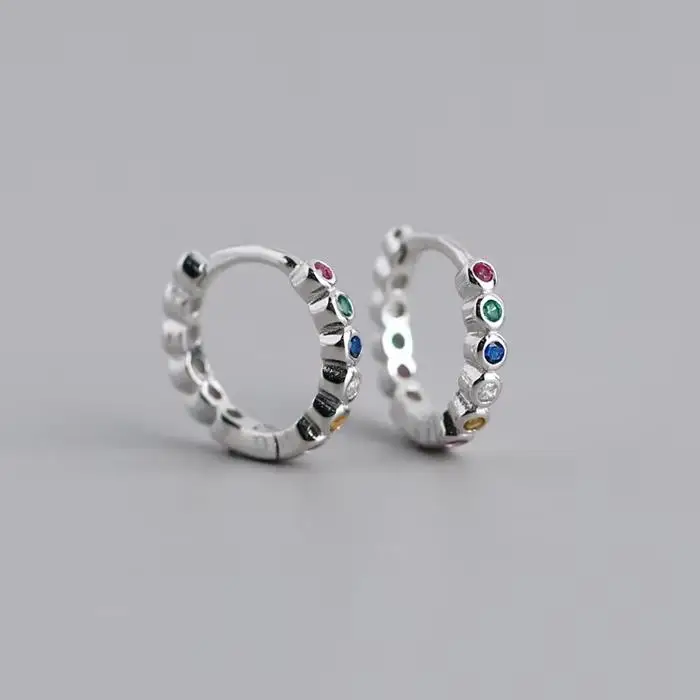 SP Korean Fashion Mix Color Zircon Style Elegant S925 Sterling Silver Cuff Diamond Hoop Earrings