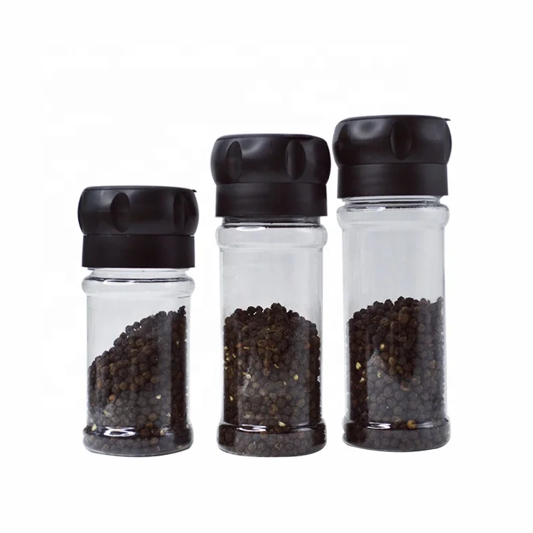 Spice Grinder Ceramic Core Sea Salt Grinder Cap Pepper Mill with 8oz 240ml PET Plastic Shaker Bottle Empty Jar