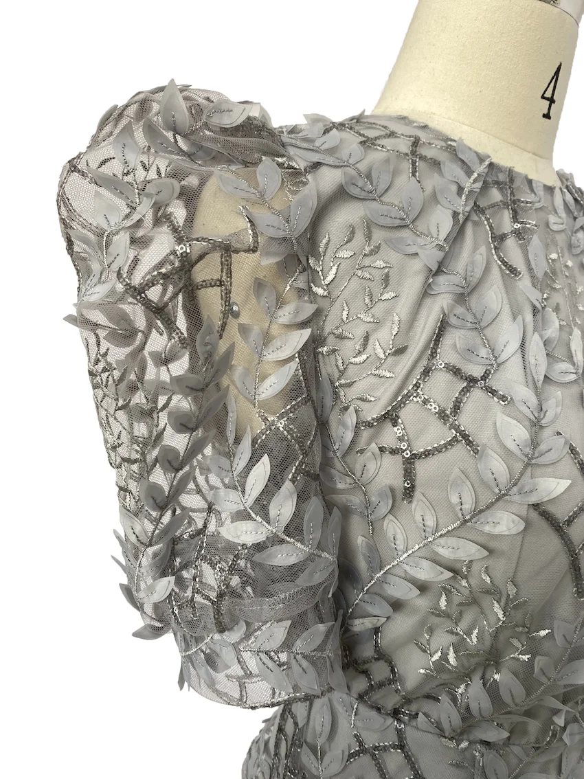 Modern style simple lady fashion temperament tulle gray pattern evening dress