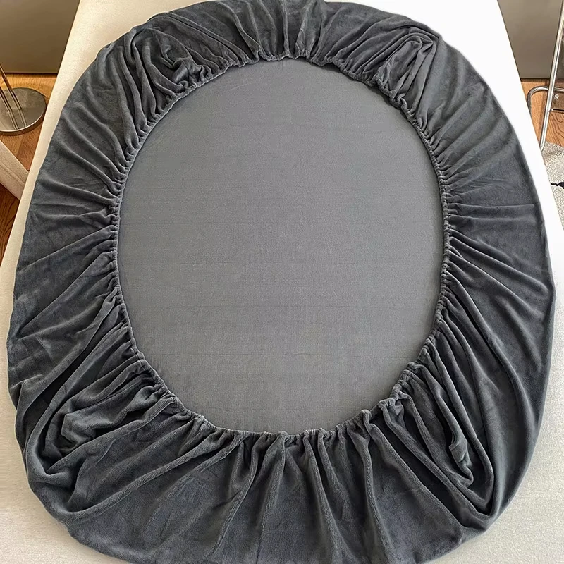 Velvet Fabric Fitted Sheet Soft Comfortable Elastic Bedspread Mattress Cover Bed Protector Winter Warm Flannel Fitsheet