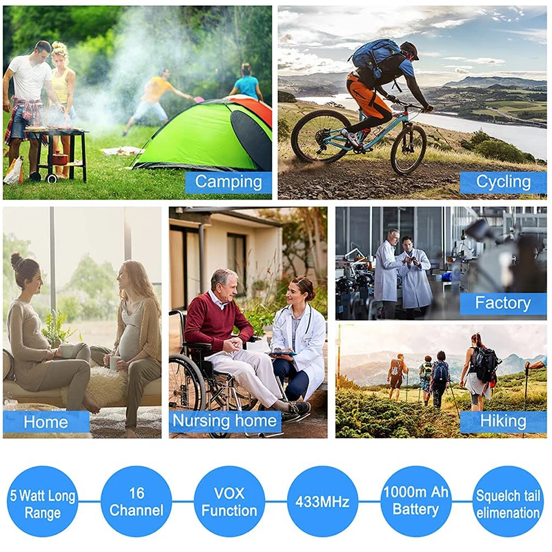 Daytech WT11-2 16 Channels 1.5 Miles long range walkie talkie set two-way radio Wireless Intercom System for Elderly/Kids