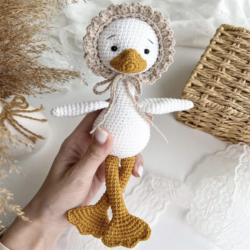 Adorable Handmade Stuffed Toy Crochet Lovey Goose Doll Amigurumi White Goose Crochet Goose Toy