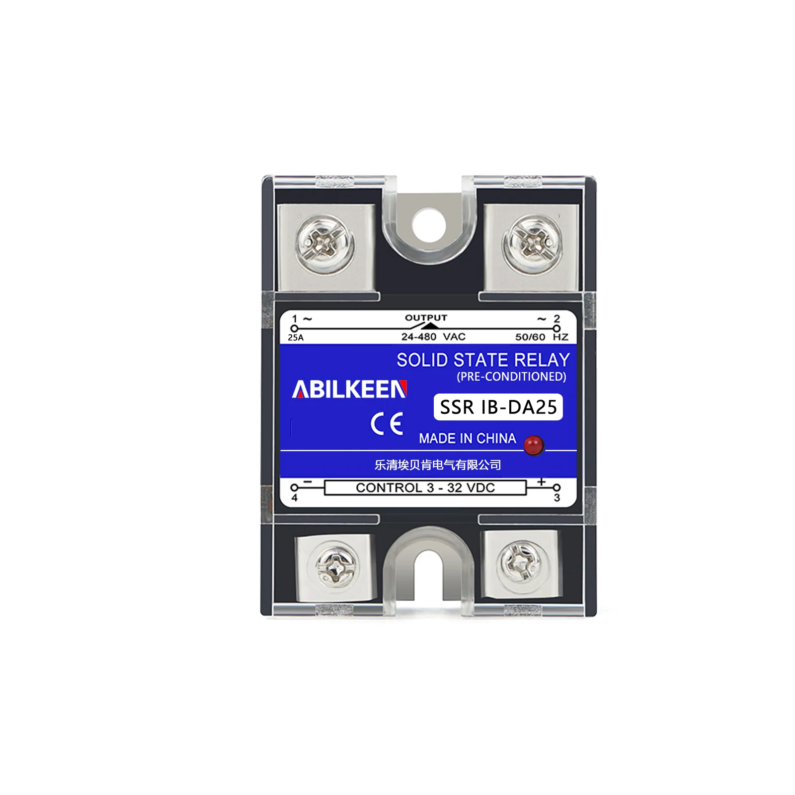 ABILKEEN DC3-32V Control AC 24-480V Solid State Relay Single Phase DC-AC Solid State Relay 25A Load Current SSR