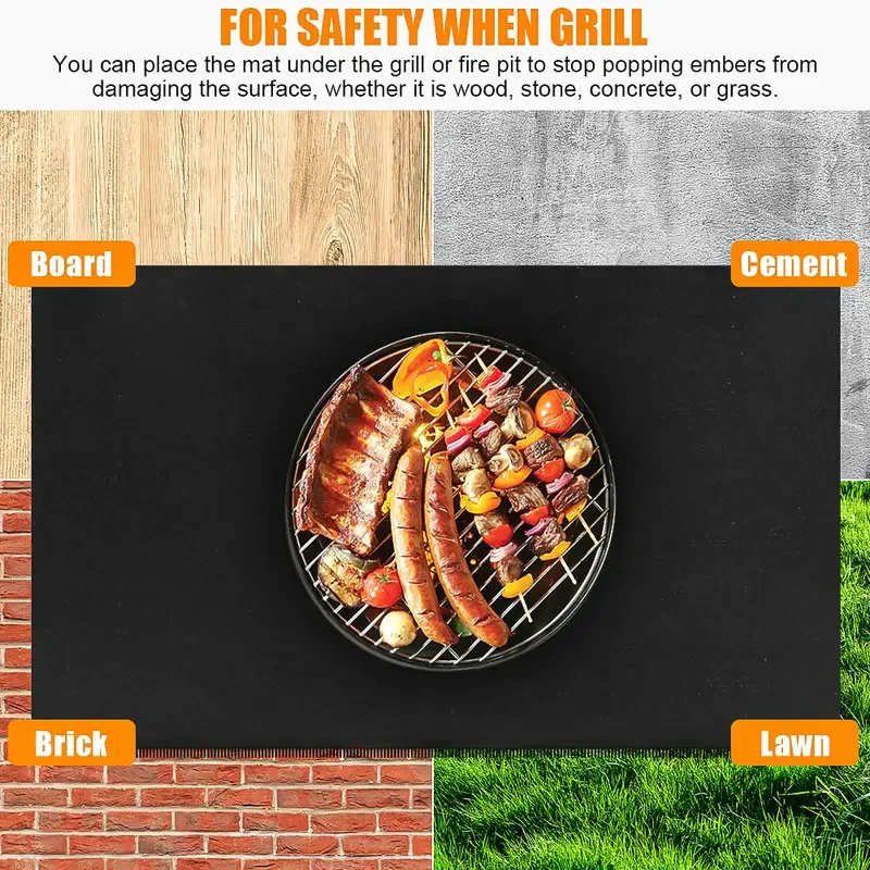 Customize FiberGlass Silicone Coating Fireproof Fire Pit Premium Deck and Patio Floor Cooking BBQ Under Grill Rubber Mat