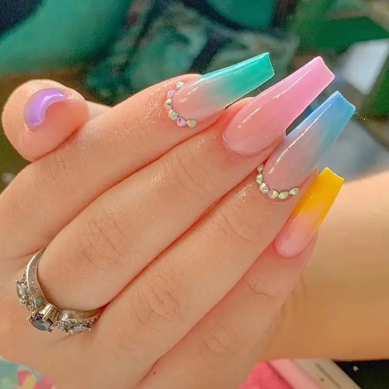 Wholesale Price Long Ballerina Coffin Nails Art OEM Press On Nails long lasting Customized Artificial Nails for girls