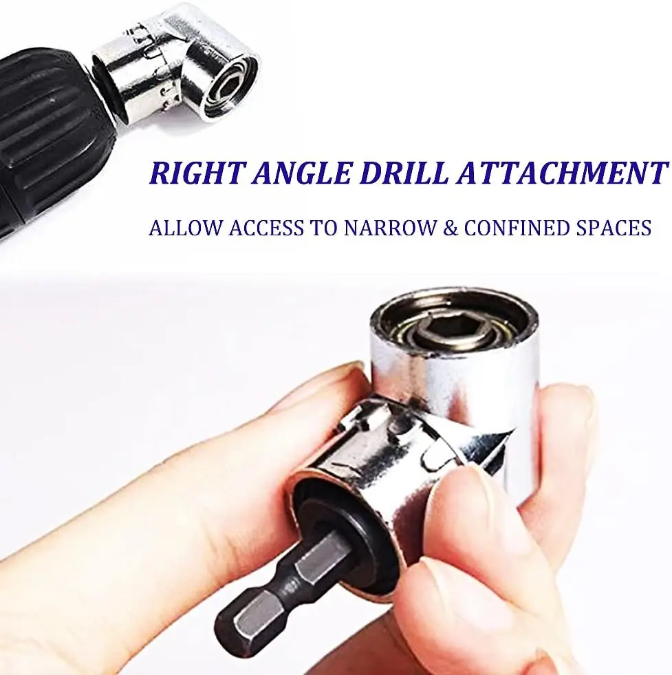 105 Degree Right Angle Screwdriver Drill Bit Set Holder Adjustable Turning Nozzles for Screwdriver Hand Tool 1/4' Hex Magnetic