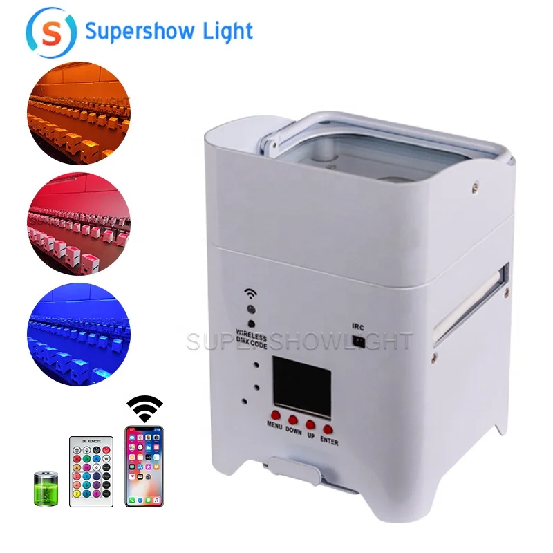 Supershow 6x18w battery powered wireless led par can uplight stage lights with charging case for wedding party