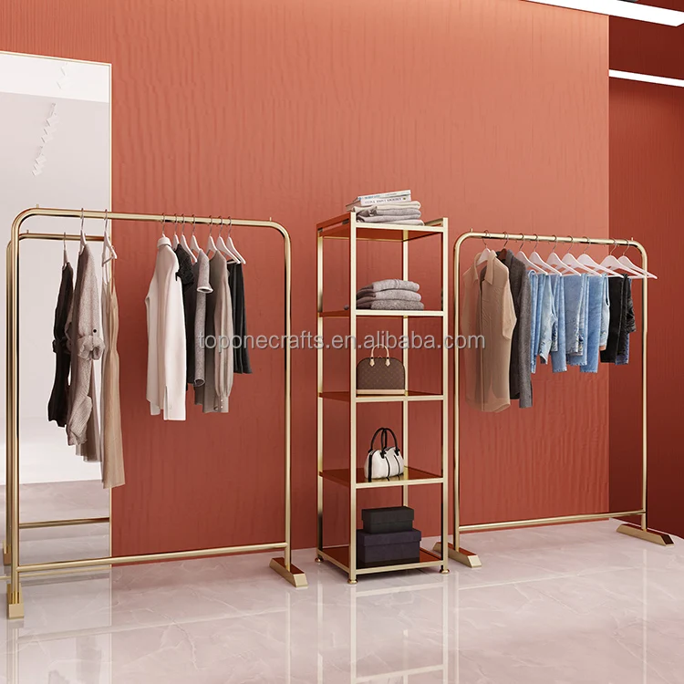 Original Factory Clothing Store Furniture Gold Wall Mounted Clothing Stand Clothes Shelving Heavy Duty Garment Display Racks
