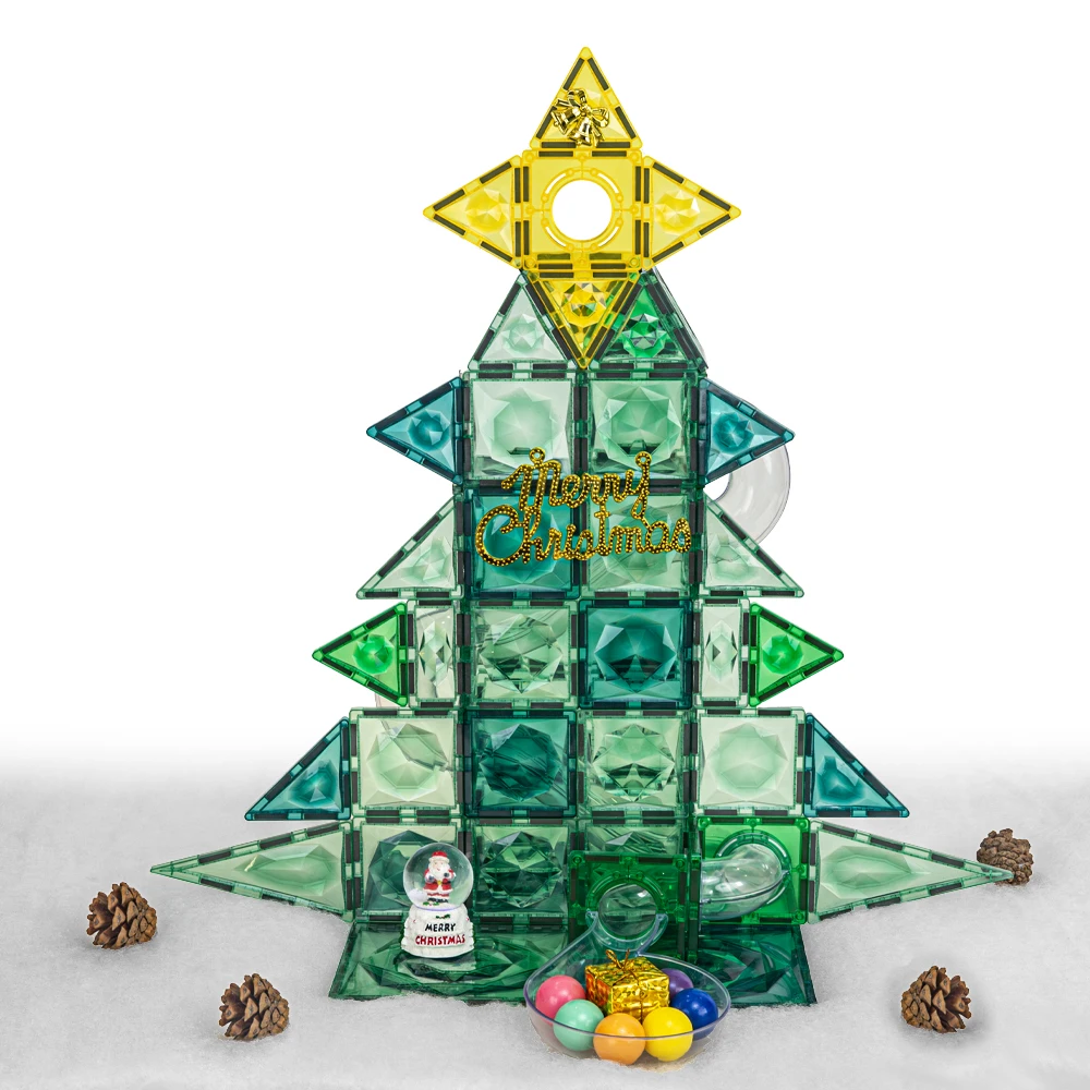 Red Green Christmas Series Colorful Magnet Tiles Toys Magnetic Blocks Educational Toys Magnetic Building Tiles For Kids