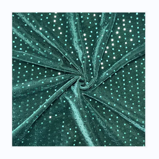 Hot selling 200gsm can be customized peacock green Korean velvet cloth geometric pattern sequin knitting fabric for dress