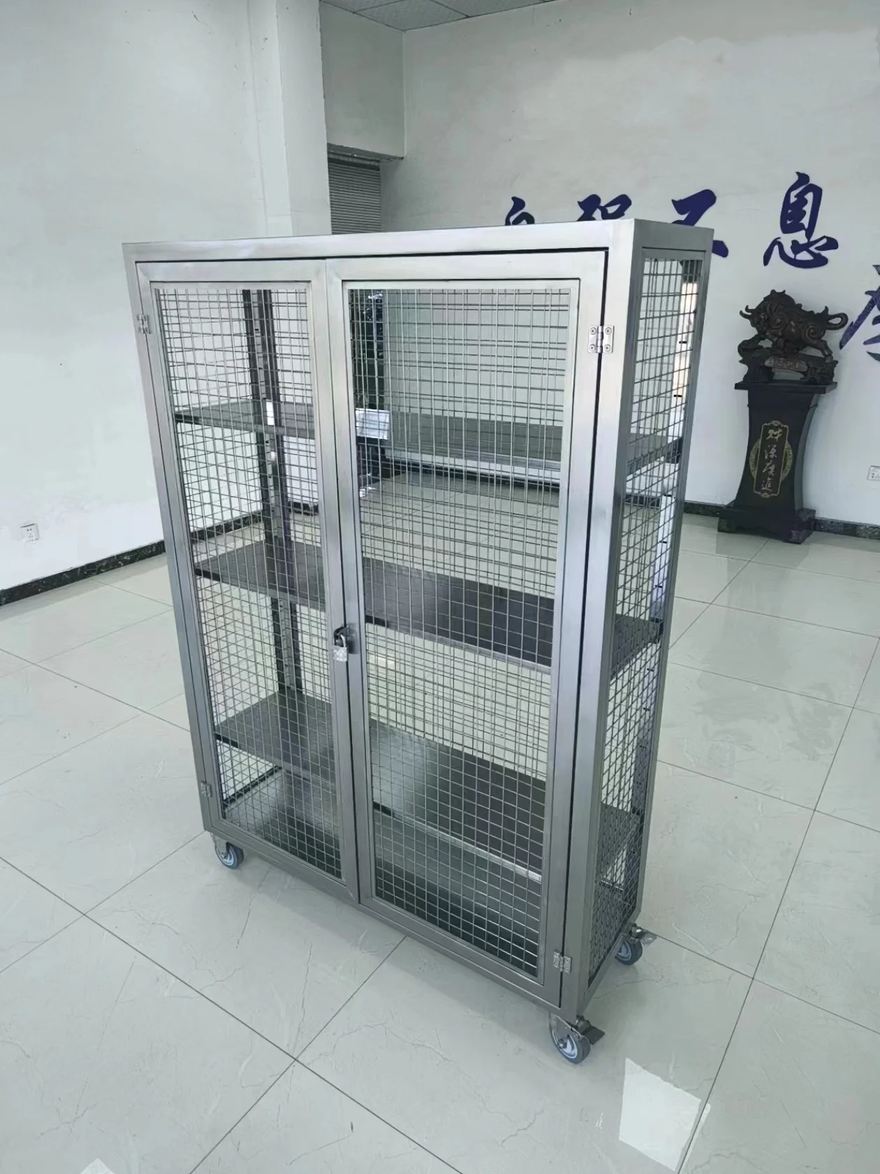 Commercial Lockable Storage Pallet Cage Container Stainless Steel Wire Mesh Security Cage Durable Foldable Trolley Outdoor