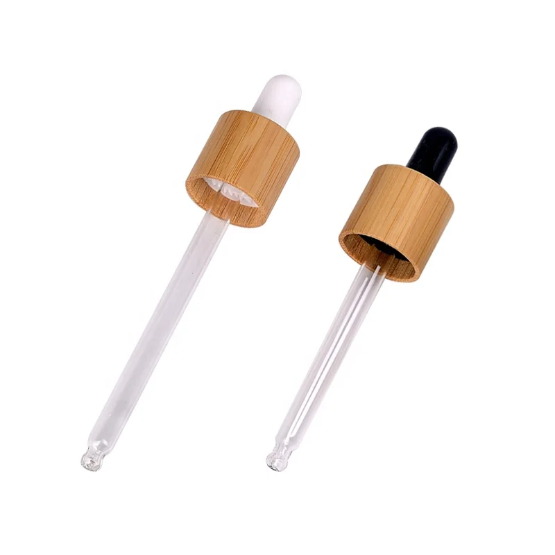 bamboo dropper cap 18/415 wooden dropper cap with silicone rubber top and glass pipette for essential oil bottles