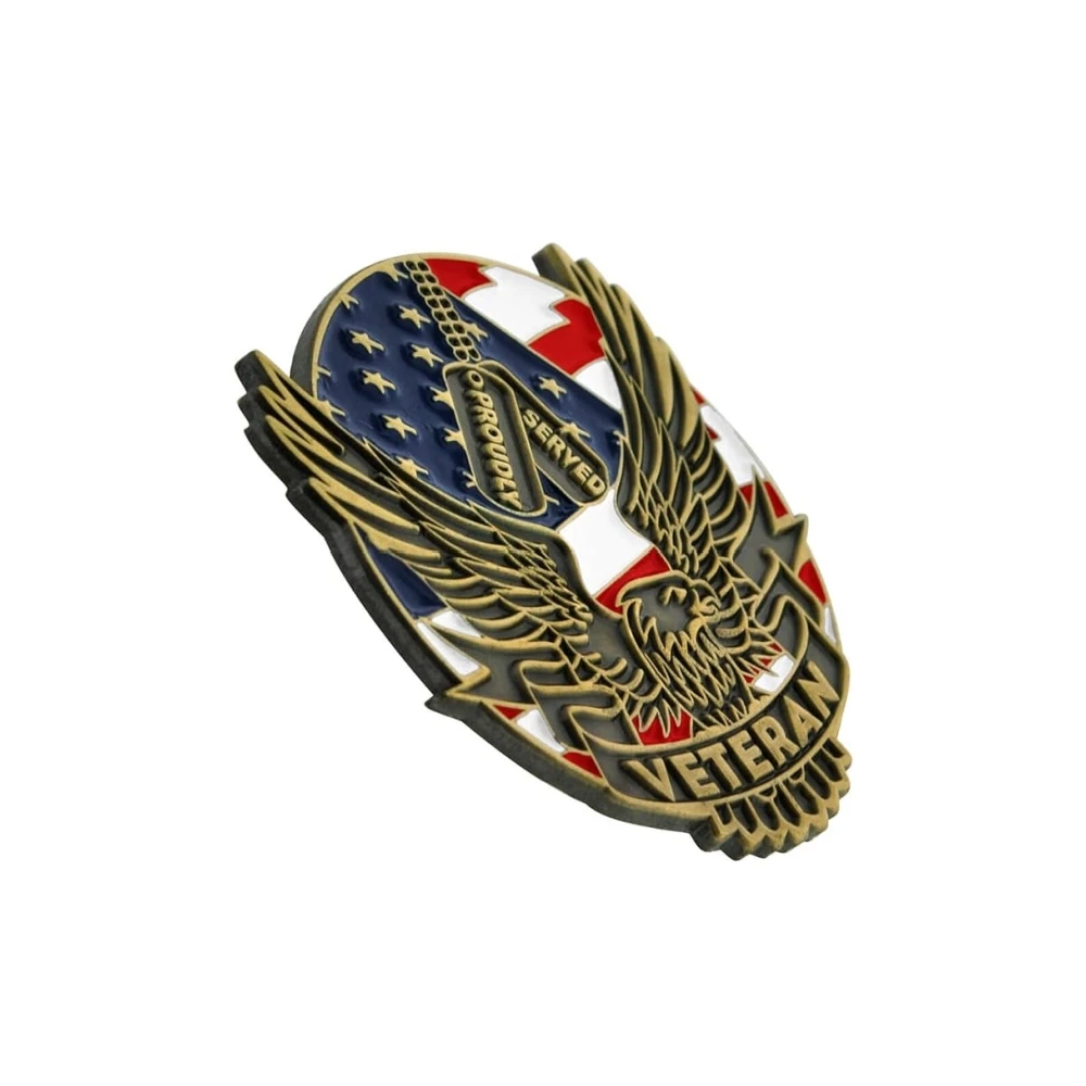 Custom Wings Veteran Eagle Gold Plated Enamel Aviation Wings Pin with Secure Clutch Back