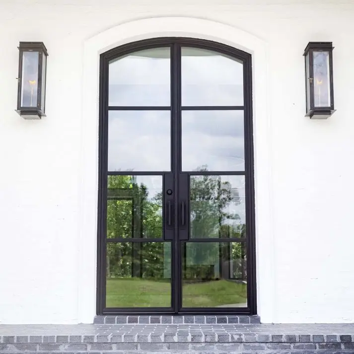 Popular customized wrought iron glass door interior screen hinged french style glass room door