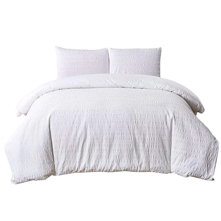 Polyester cotton solid white seersucker duvet cover bedding set