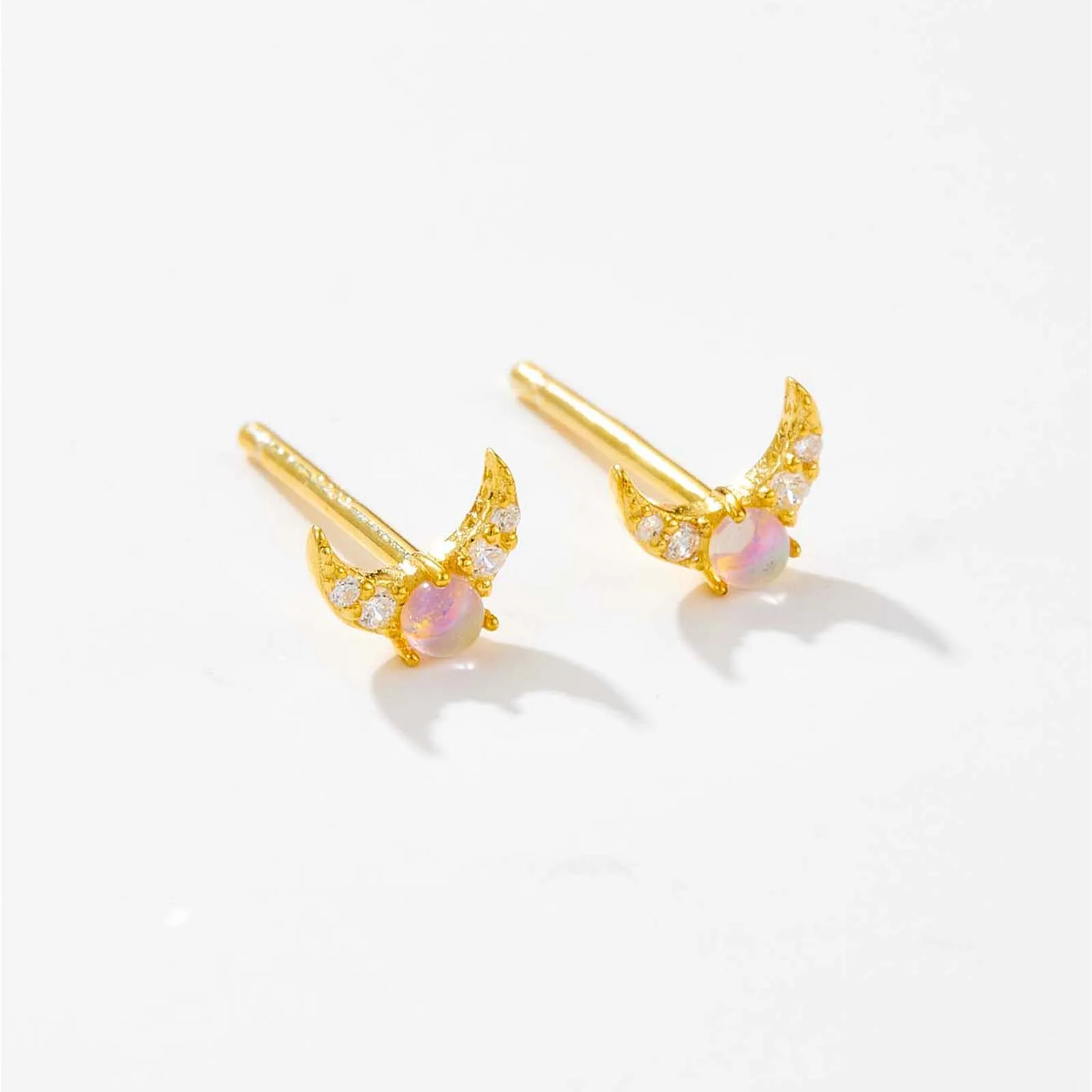FUAMAY Branded Earring 2024 Mini Moon Moonstone Opal Stud Earrings Crescent Moon Earrings 925