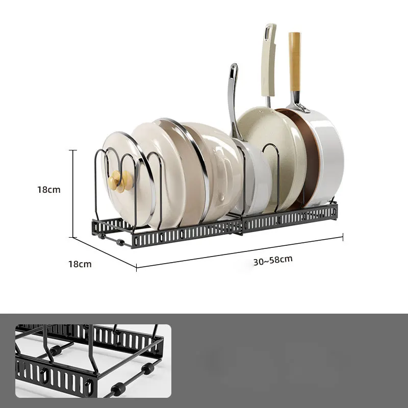 Retractable Kitchen Cabinet Pan Holder Pot Lid Storage Rack Countertop Pot Cover Organizer Shelf