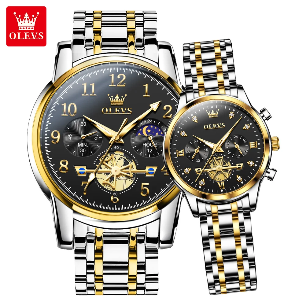 OLEVS 2900 luxury shenzhen Lovers quartz watch nice Stainless steel band 3 dials Calendar chronograph storage business watch