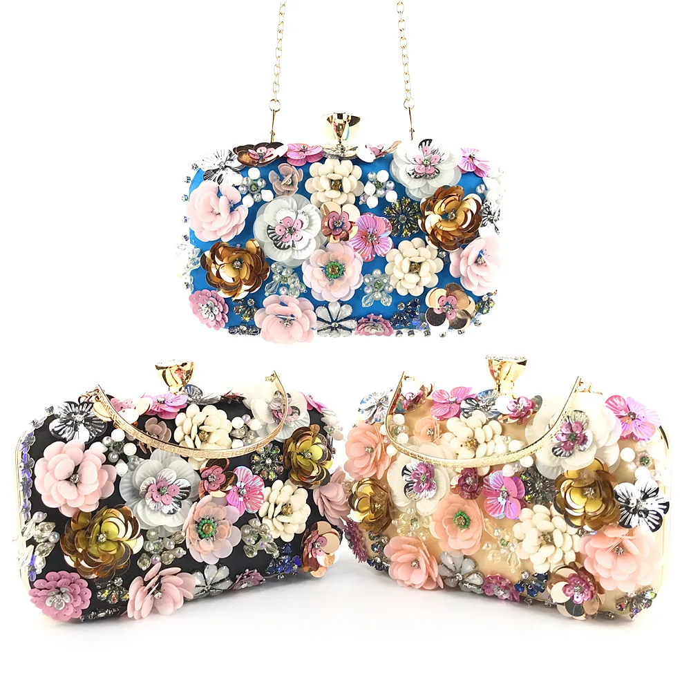 Fashion Trend Dinner Bag Lady Handmade Sun Flower Beaded Bag banquet wedding party women hand bags wholesale