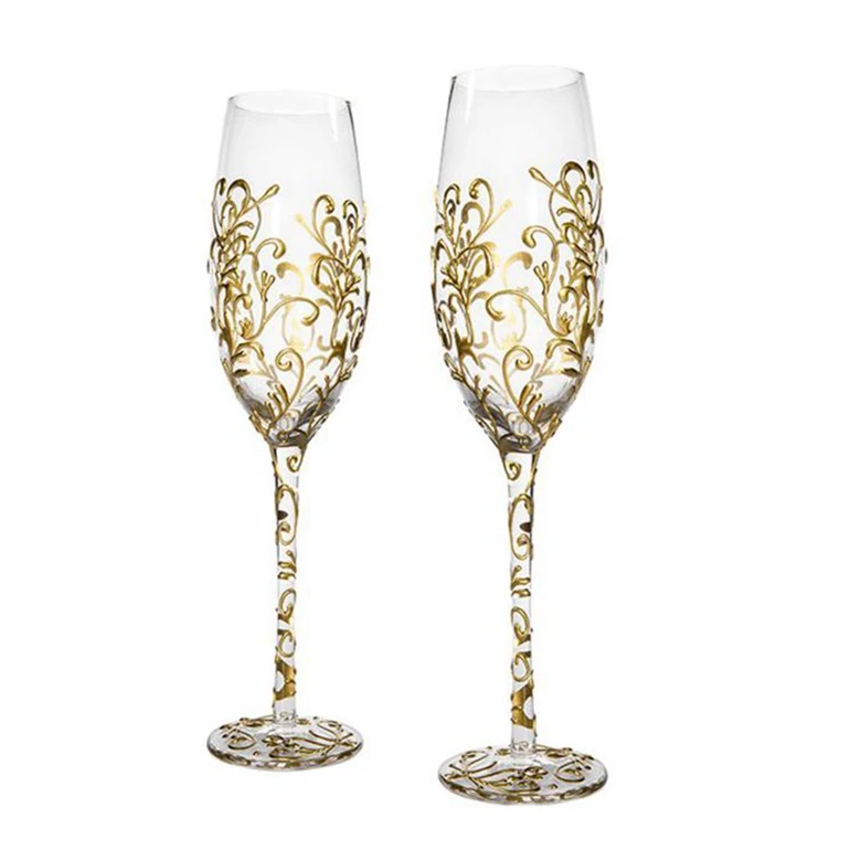 
Linsen Luxury Golden Glassware Sets Wholesale Rim Ghampagne Custom Restaurant Bulk Nordic Crystal Bubbly Glass Cup Wedding 