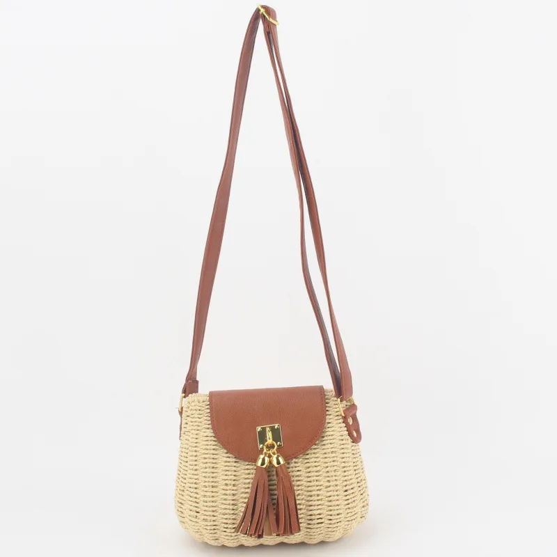 Factory Wholesale Shopping Straw beach handbag Shoulder Square Hard Bag With Tassel Bell for women