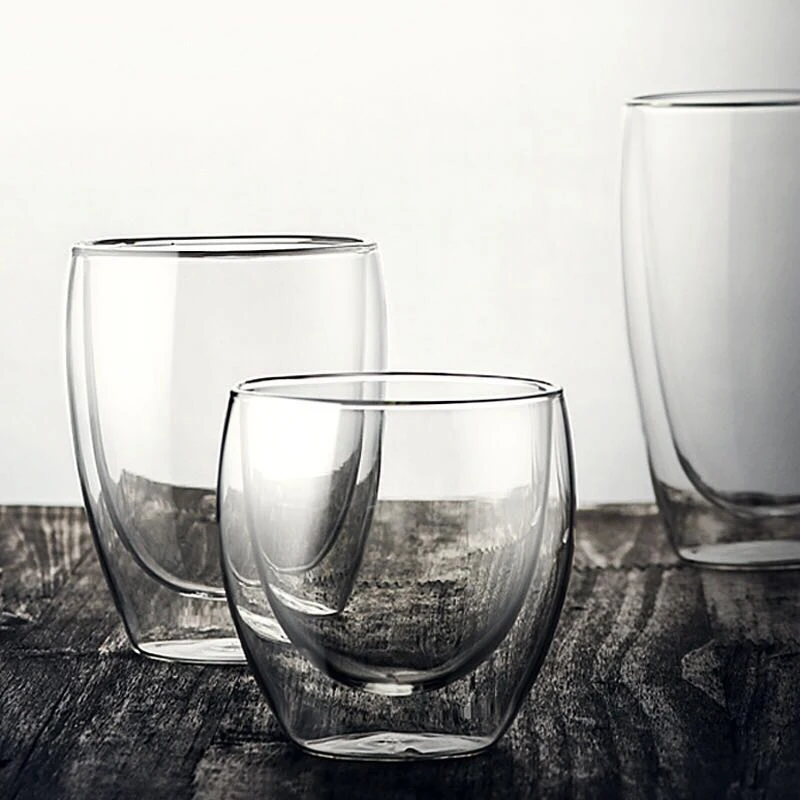 Double Wall Glass Cups Clear Heat resistant High Borosilicate Coffee Tea Water Drinking Cups without Handle
