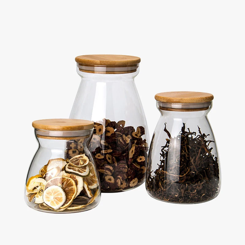 24OZ/700ml  T shaped glass storage cookie jar with bamboo lid