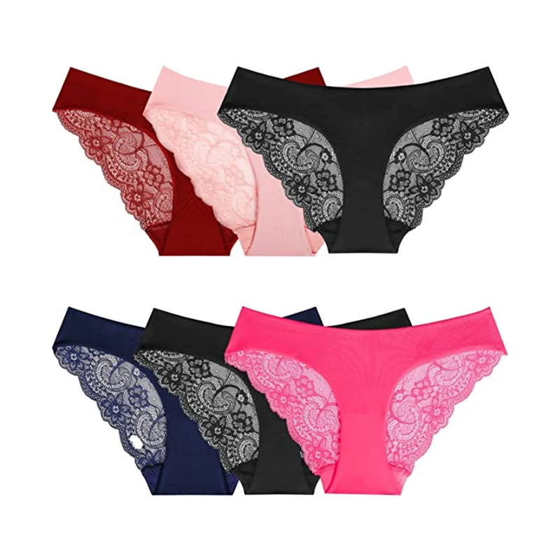 High Quality sexy lace cotton satin breathable Briefs mid Waist panties seamless Women Underwear Naked feeling women Briefs