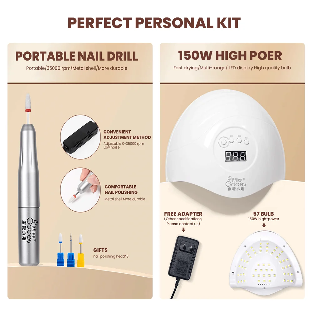 Wholesale 150w Nail Gel Kit Uv Drill Equipments Led Lamp Nail Supplies Tools Art Set For Salon Nail Kit Set Box Acrylic
