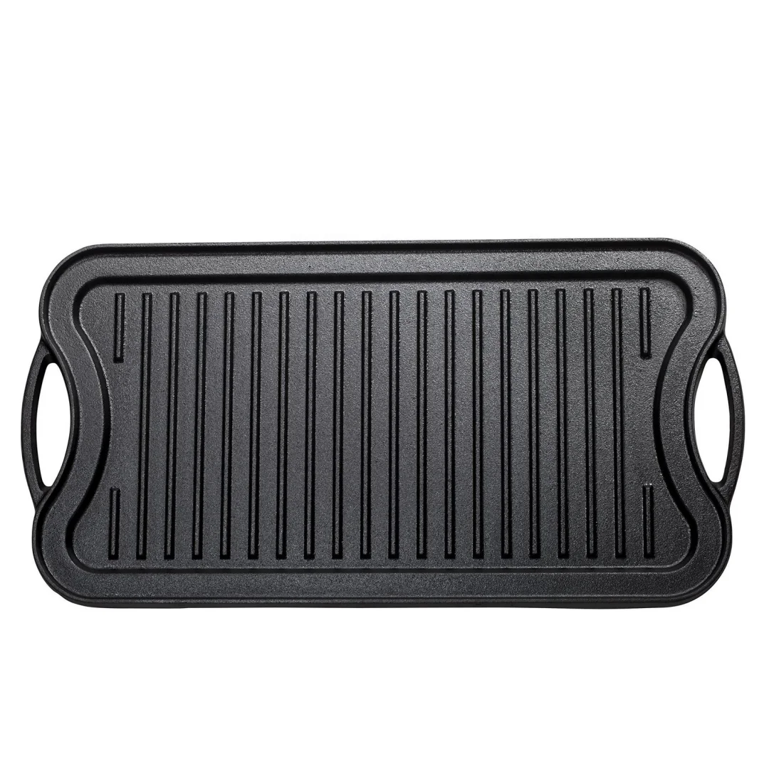 rectangle pre seasoned cast iron rectangular double sided reversible bbq grill pan griddle plate and flat surface non stick