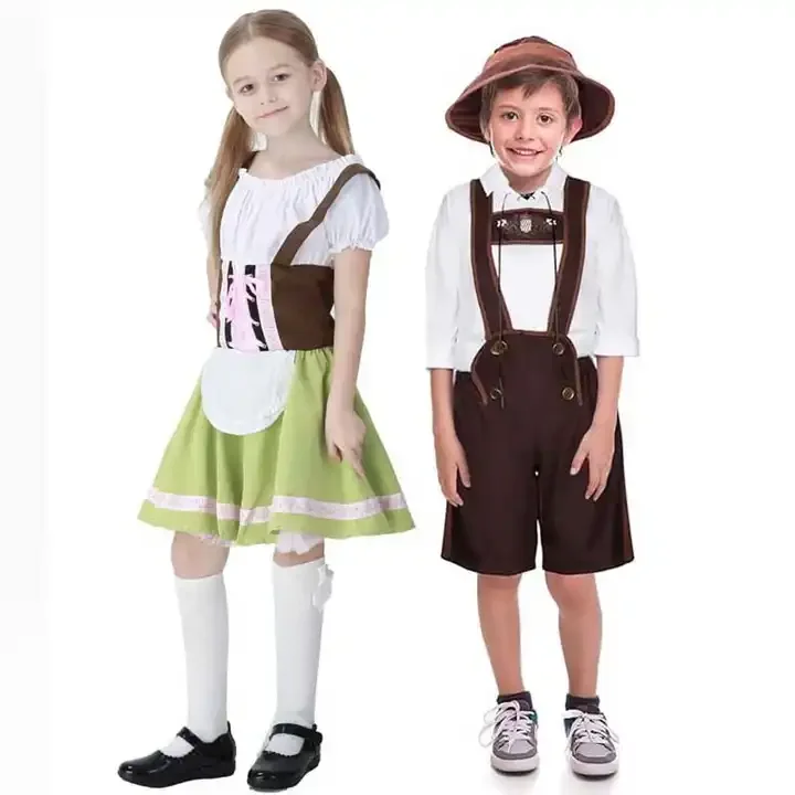 Kid Girls Dirndl Dress Boys Lederhosen Costume Oktoberfest Party Costumes