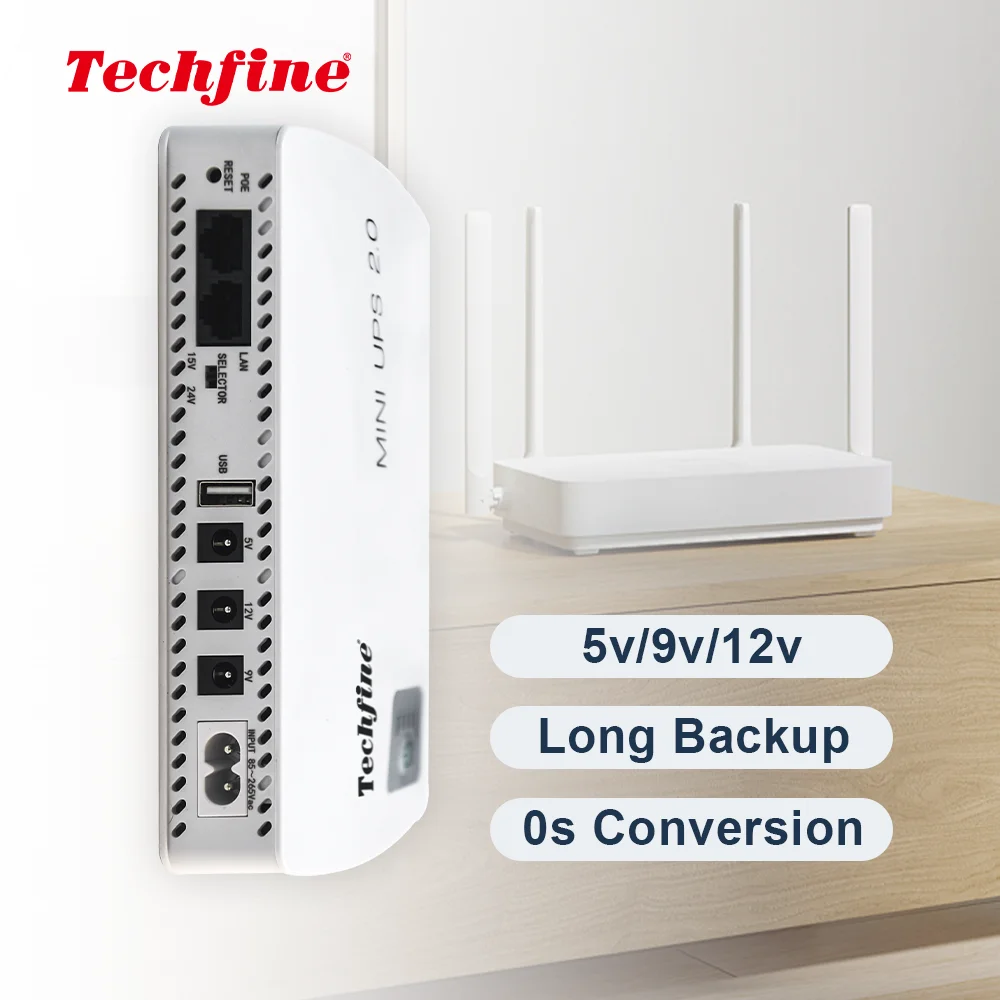 Techfine potable mini ups Uninterruptible Power Supply 8000mAH DC 9V 12V 5V UPS Power Bank For Wifi Router Webcam CCTV Camera
