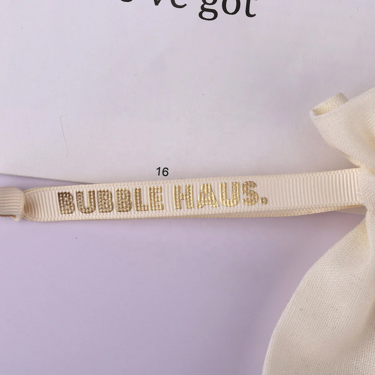 Custom Gold Logo Round Bottom Cotton Linen Candle Packing Gift Bag Drawstring Candle Pouch With Ribbon