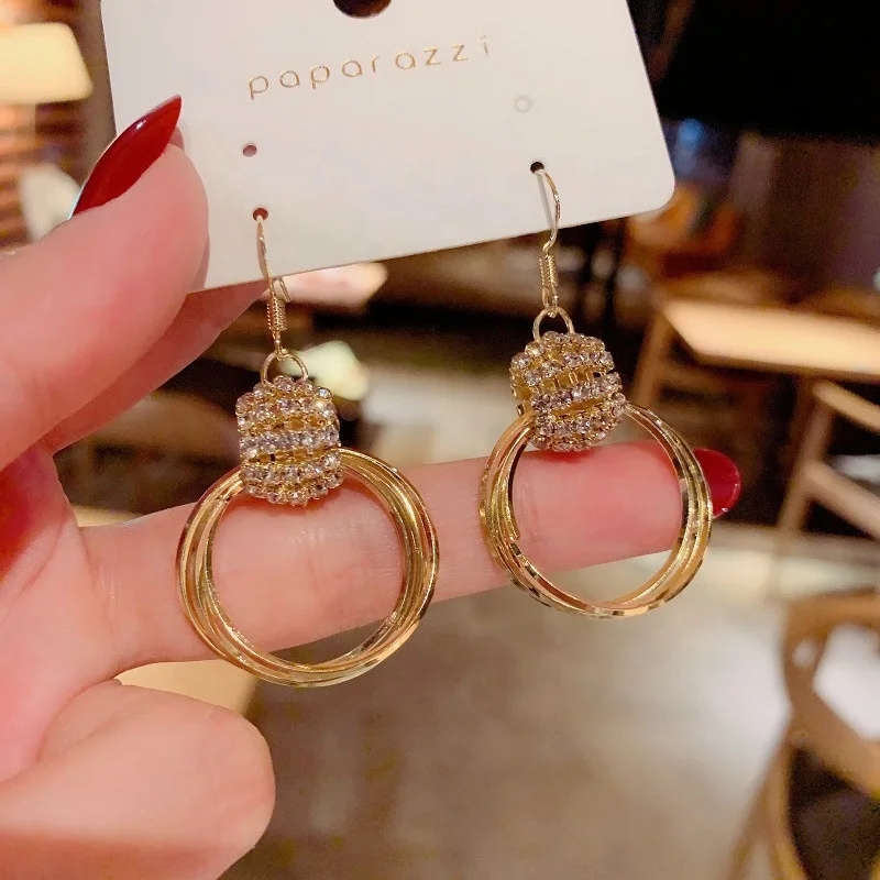 PUSHI jewelry s925 South Korea temperament fashion multi-layer ring earrings new personality net red design sense ring earrings female