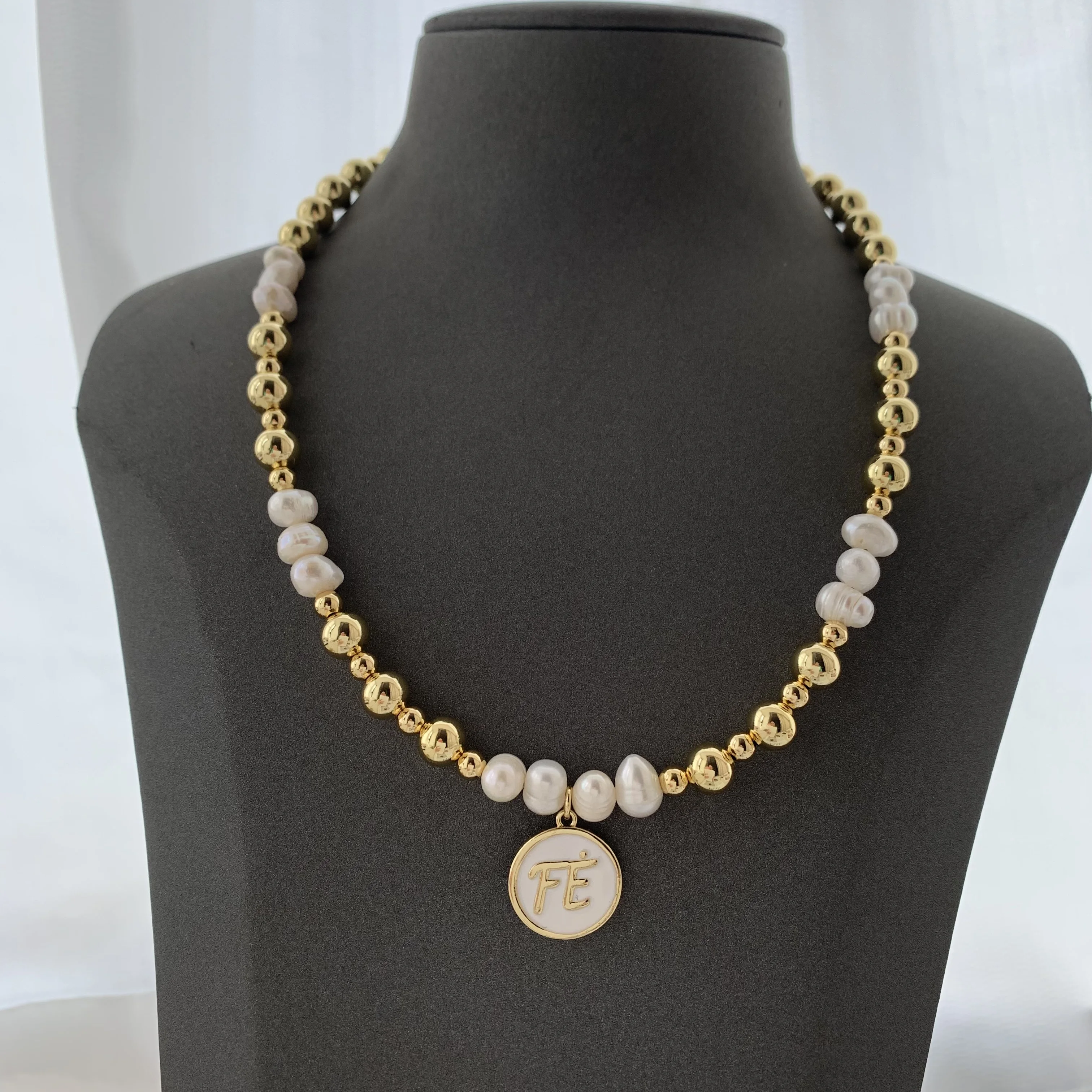 LS-L3617 Gorgeous enamel Fe necklaces God religious Dios necklace women men resin charms freshwater pearl necklace